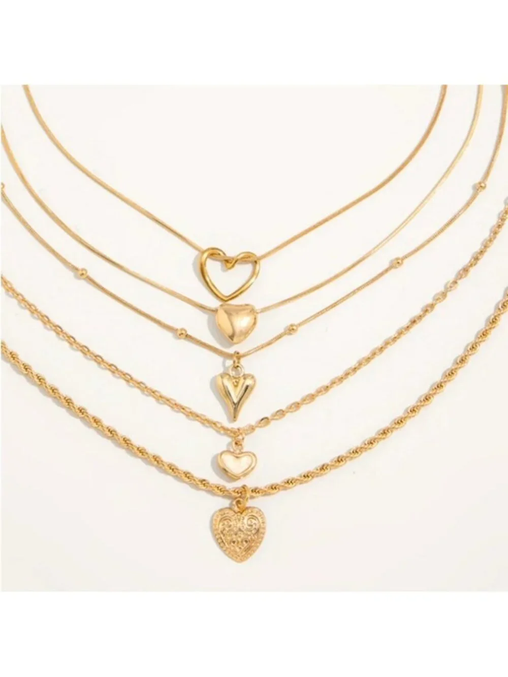 New! Gold Heart Charm Necklace Stack Set (1030) NWOT